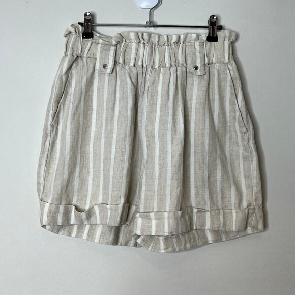MNG Casual 100% Linen Striped Paperbag Shorts Cream Womens Small - Picture 2 of 6